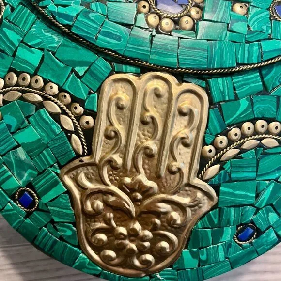 NWOT, RAMLA Clutch Moroccan Purse Mosaic turquoise green Hamsa Hand. Boho Chic - Picture 4 of 15